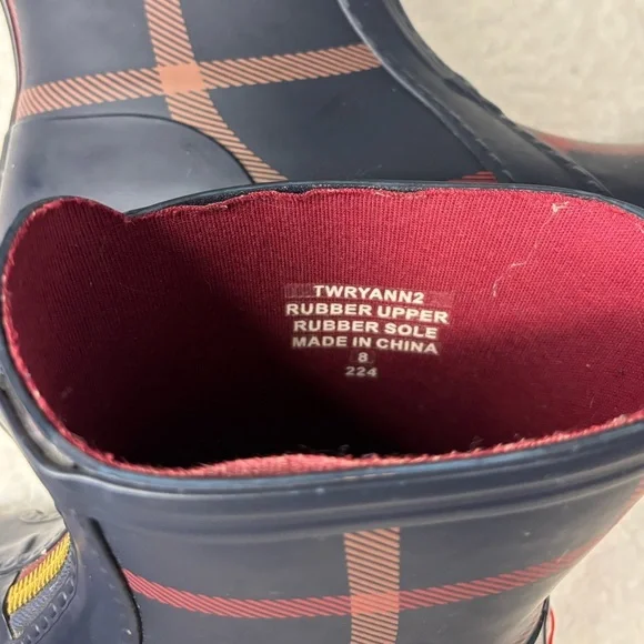 Tommy Hilfiger Women Blue Plaid Ankle Rain Boots - Picture 7 of 8